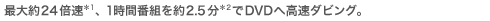 最大約24倍速*1、1時間番組を約2.5分*2でDVDへ高速ダビング。
